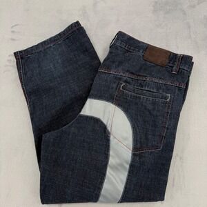 Evisu Genes Mens Wide Leg Jeans Red Contrast Stitching Denim Size W 46 L 32